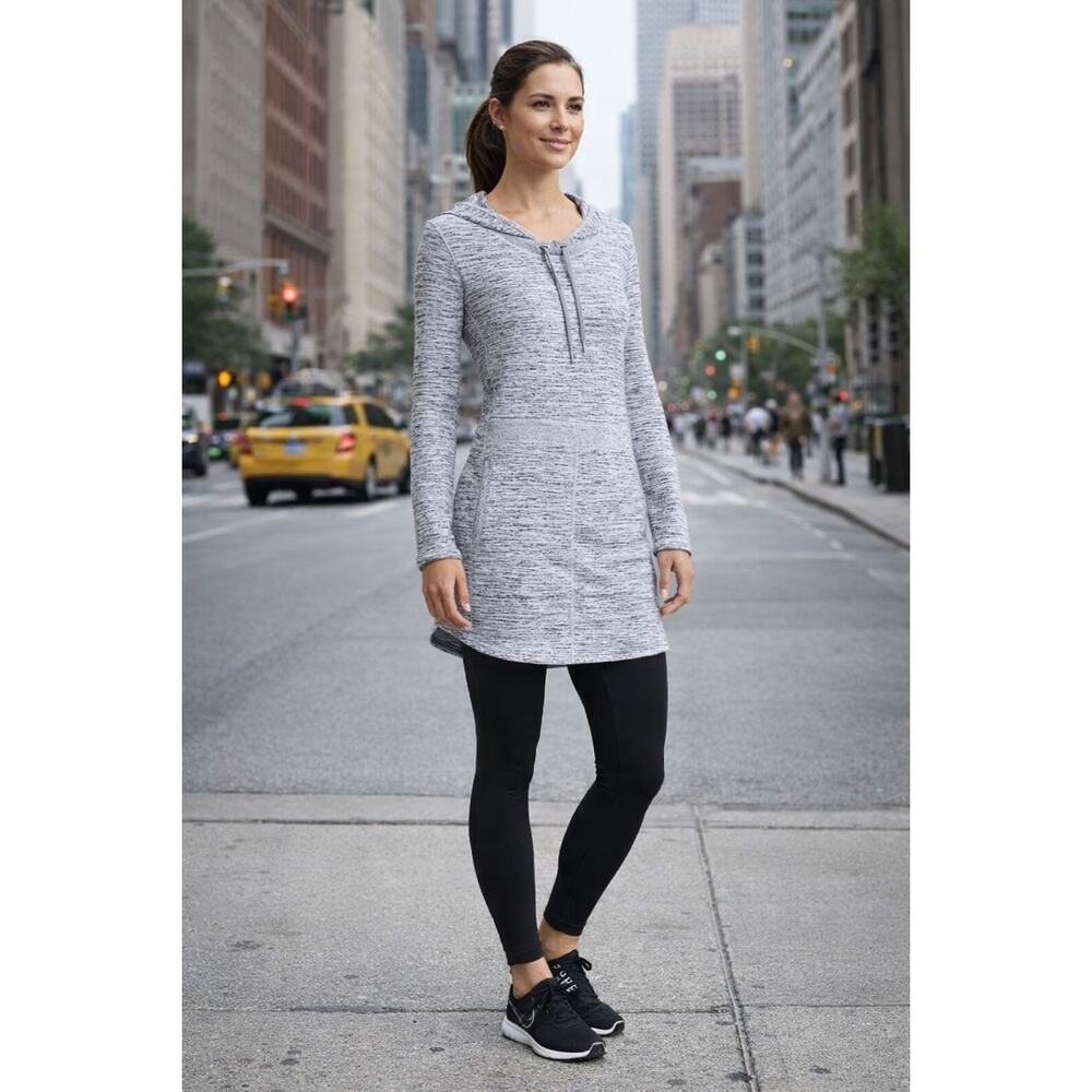 Athleta Techie Sweat Popover Dress Womens Sz XS Hooded Pockets Athleisure Casual